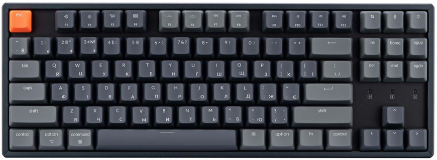 Keychron Клавіатура механічна K8 87Key, Gateron G Pro Red, Hot-Swap, Aluminum Frame, BT/USB-A, EN/UKR, RGB, Чорний