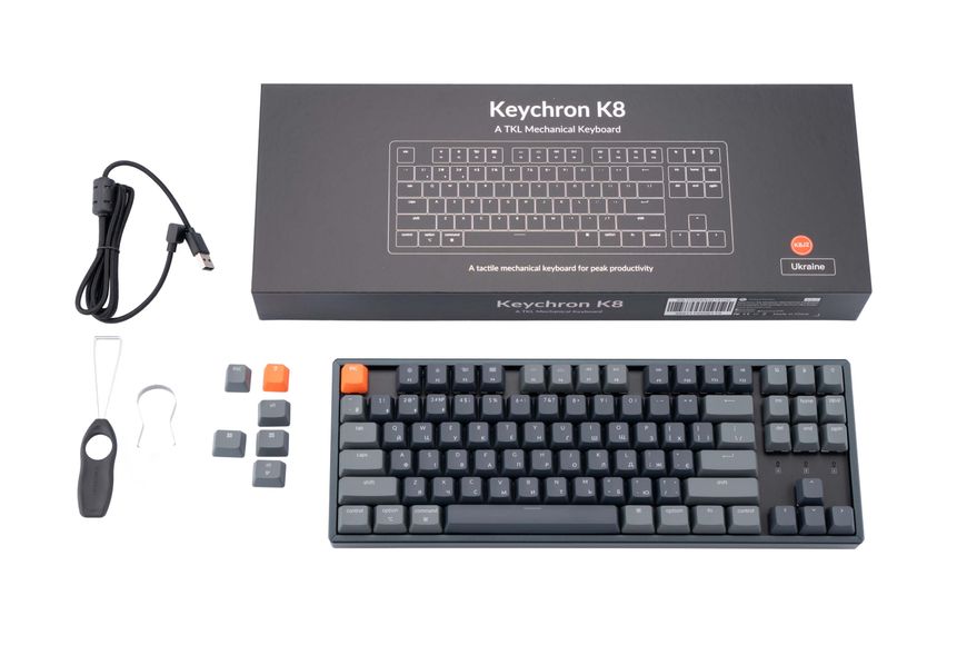 Keychron Клавіатура механічна K8 87Key, Gateron G Pro Red, Hot-Swap, Aluminum Frame, BT/USB-A, EN/UKR, RGB, Чорний