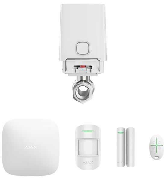 Ajax Комплект охоронної сигналізації StarterKit 2 + Розумний кульовий кран WaterStop 1/2", білий