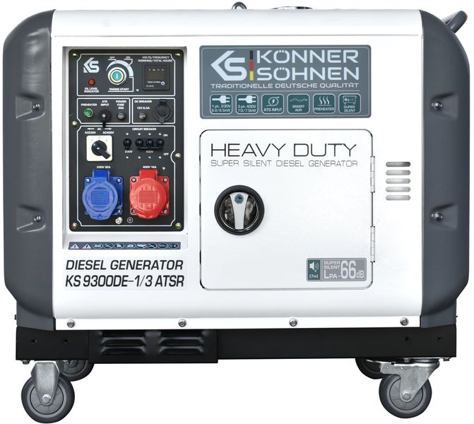 Könner & Söhnen Генератор дизельний KS 9300DE-1/3 ATSR,230/400В,6.5/6.0кВт,7.5/7.0кВт,1/3Фази, електростартер, 168кг