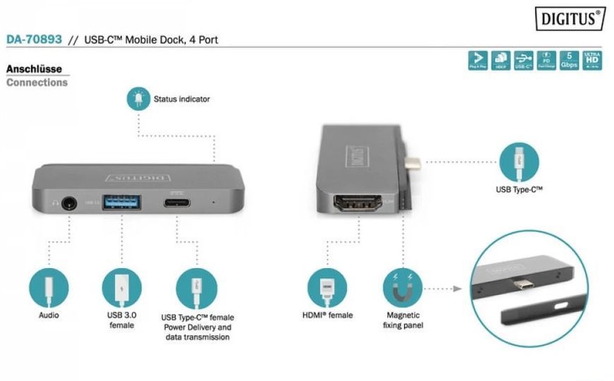 Digitus Док-станція Mobile USB-C, 4 Port DA-70893 фото
