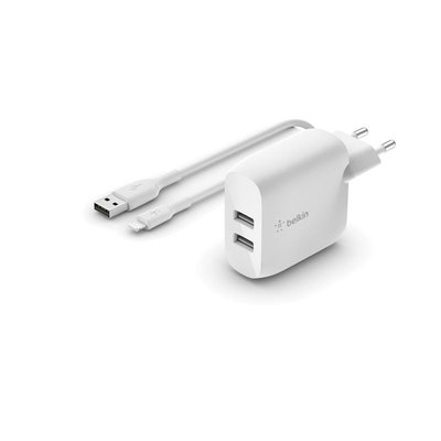 Belkin Home Charger 24W DUAL USB 2.4A, Lightning 1m, white