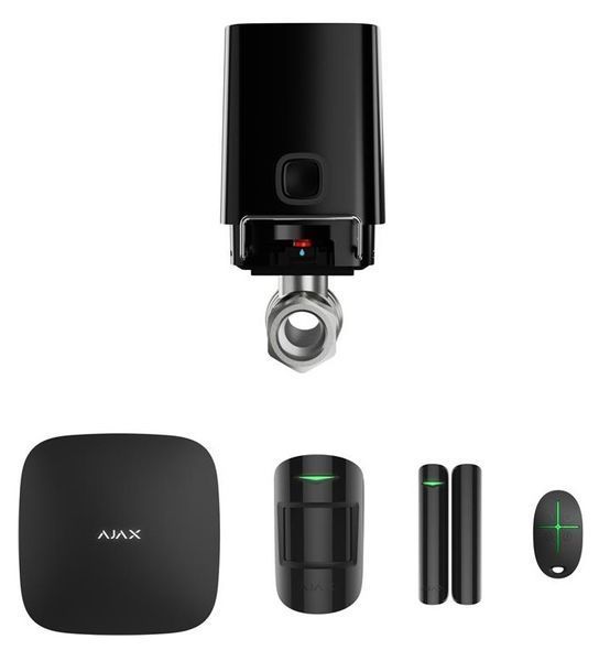 Ajax Комплект охоронної сигналізації StarterKit 2 + Розумний кульовий кран WaterStop 1/2", чорний