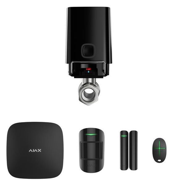 Ajax Комплект охоронної сигналізації StarterKit 2 + Розумний кульовий кран WaterStop 3/4", чорний