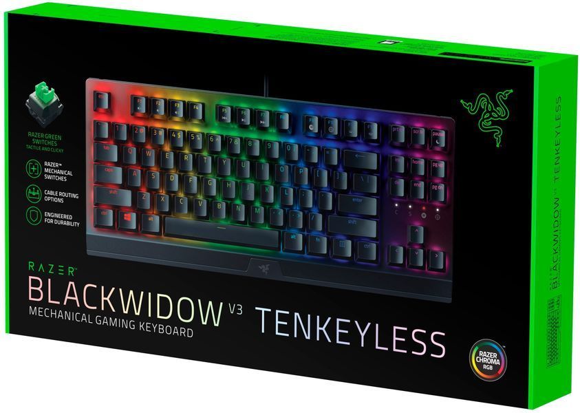 Razer Клавиатура механическая BlackWidow V3 TKL 87key, Green Switch, USB-A, EN/RU, RGB, чёрный