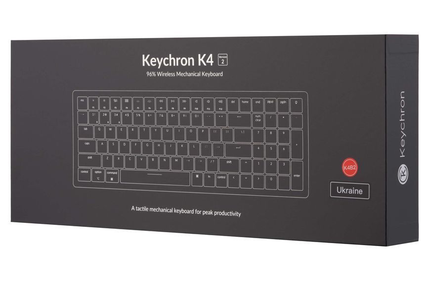 Keychron Клавіатура механічна K4 100Key, Gateron G PRO Brown, BT/USB-A, EN/UKR, RGB, Чорний