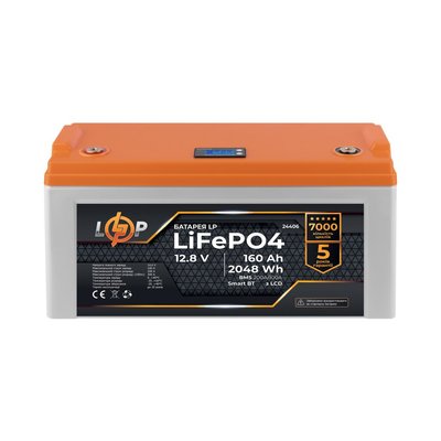 Акумулятор LP LiFePO4 12,8V - 160 Ah (2048Wh) (BMS 200A/100А) пластик LCD Smart BT
