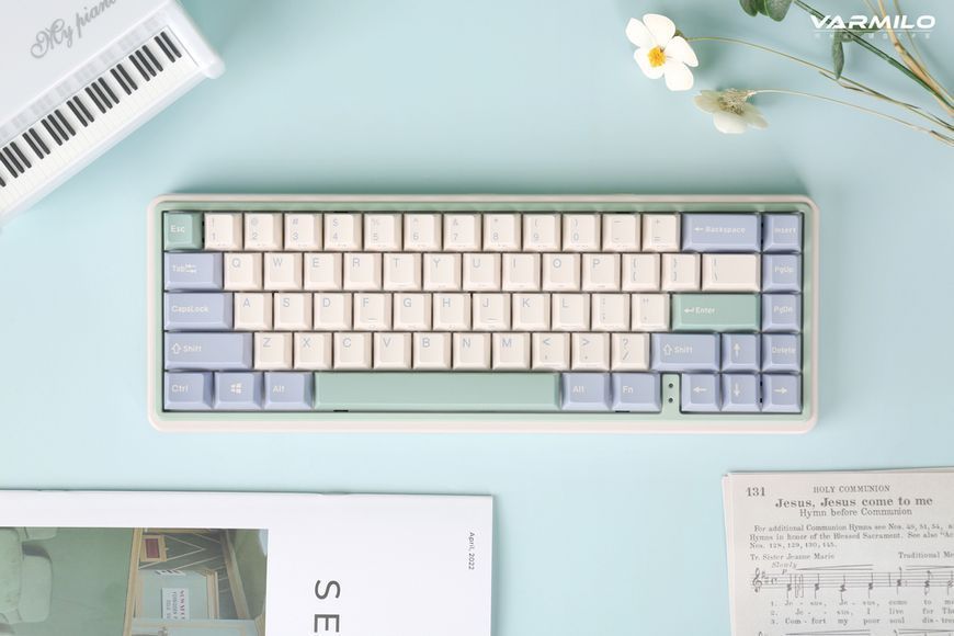 Varmilo Клавіатура механічна Minilo VXT67 Eucalyptus 67Key, Kailh Prestige Light , BT/WL/USB-A, Hot-Swap, EN, RGB, Рожевий