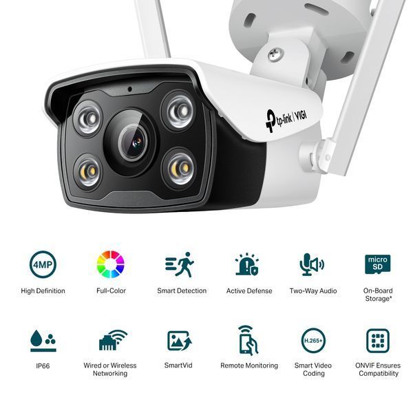 TP-Link IP-Камера VIGI-С340-W-4,PoE, 4Мп, 4 мм, Wi-Fi, H265+, IP66, Bullet, кольорове нічне бачення, зовнішня