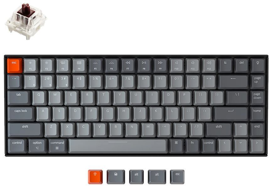 Keychron Клавіатура механічна K2 84Key, Gateron G PRO Brown, BT/USB-A, EN/UKR, RGB, Чорний