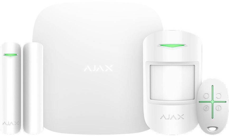 Ajax Комплект охоронної сигналізації StarterKit Plus, hub plus, motionprotect, doorprotect, spacecontrol, jeweller, бездротовий, білий
