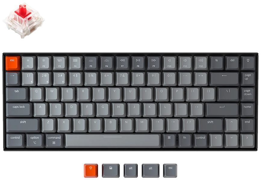 Keychron Клавіатура механічна K2 84Key, Gateron G PRO Red, BT/USB-A, EN/UKR, RGB, Чорний