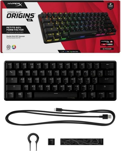 HyperX Клавиатура Alloy Origins 60 Red USB RGB ENG/RU Black