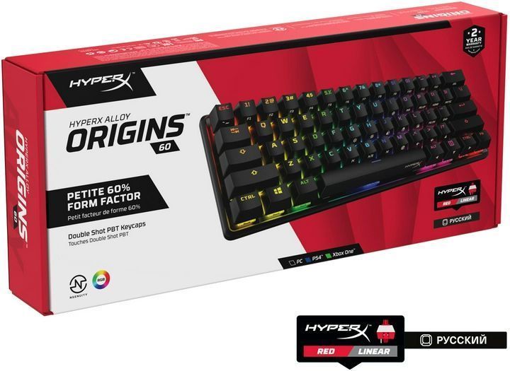 HyperX Клавиатура Alloy Origins 60 Red USB RGB ENG/RU Black