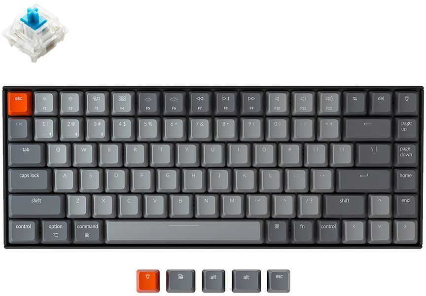 Keychron Клавіатура механічна K2 84Key, Gateron G PRO Blue, BT/USB-A, EN/UKR, RGB, Чорний