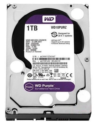 WD Жесткий диск 1TB 3.5" 5400 64MB SATA Purple Surveillance