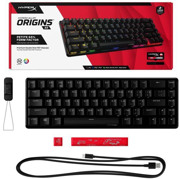 HyperX Клавіатура Alloy Origins 65 Red USB RGB ENG/RU, Black