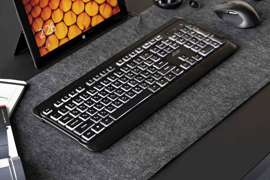 Клавіатура мембранна 2E KS120 104key, USB-A, EN/UK, White LED, чорний 2E-KS120UB_UA фото