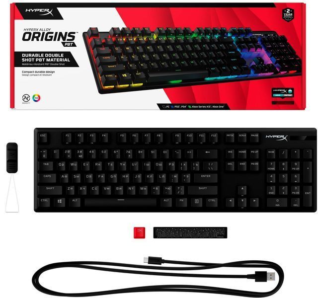HyperX Клавіатура Alloy Origins Aqua USB RGB PBT ENG/RU, Black