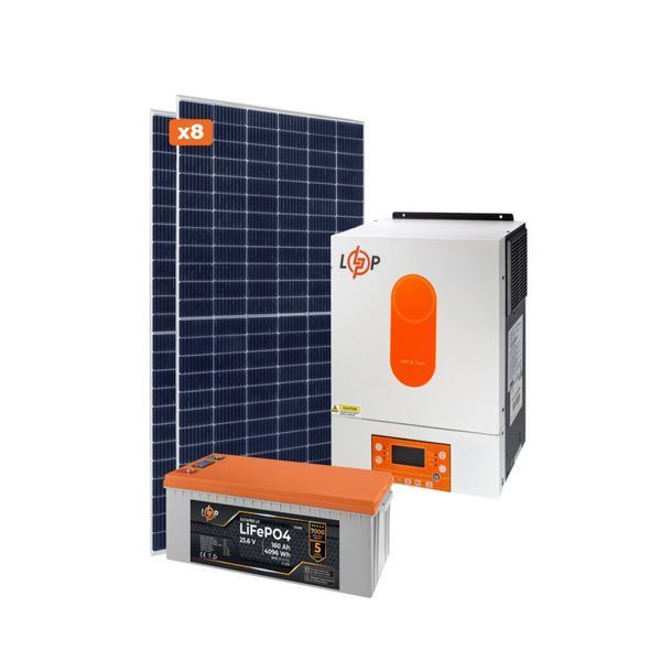 Оборудование для солнечной электростанции (СЭС) Премиум 4 kW АКБ 4kWh LiFePO4 160 Ah