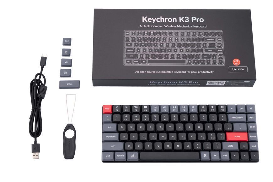 Keychron Клавиатура механическая K3 PRO 84Key, Gateron Brown, BT/USB-A, Low Profile, QMK, EN/UKR, RGB, Черный