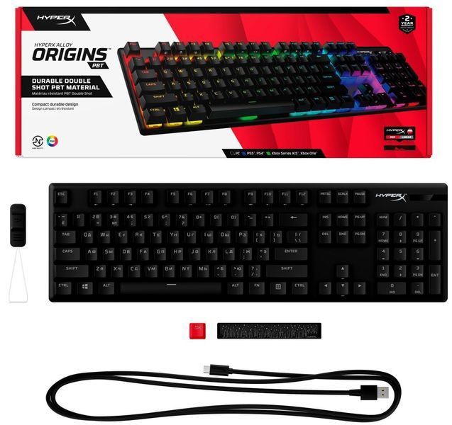 HyperX Клавіатура Alloy Origins Red USB RGB PBT ENG/RU, Black