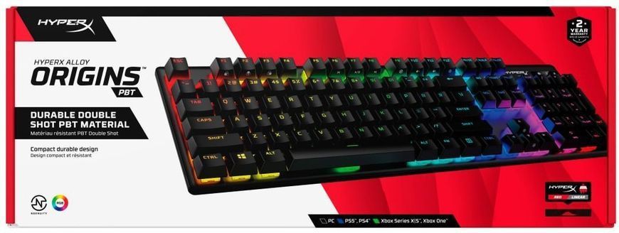 HyperX Клавіатура Alloy Origins Red USB RGB PBT ENG/RU, Black