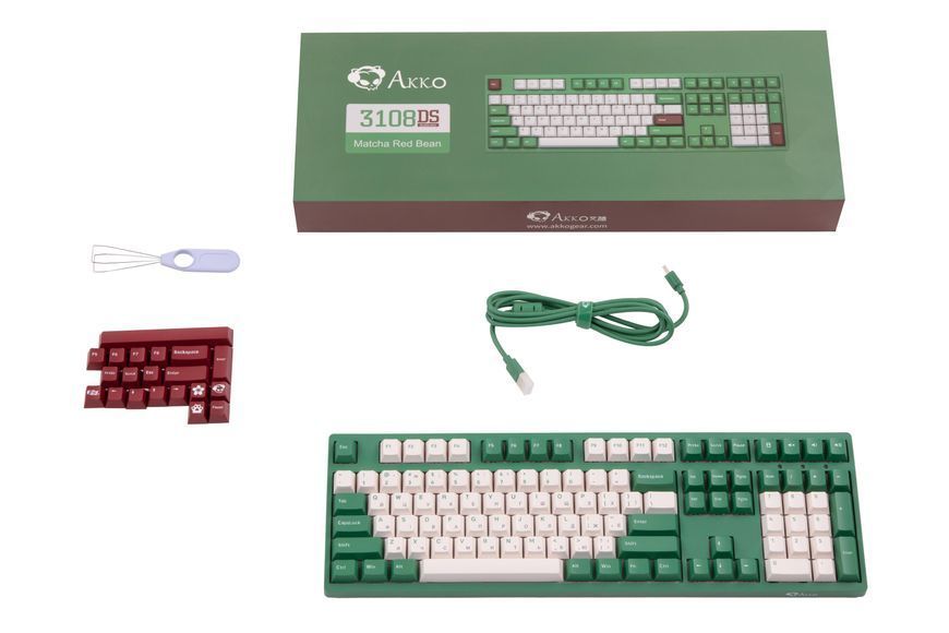 Akko Клавіатура механічна 3108 DS Matcha Red Bean 108Key, CS Orange V2, USB-A, EN/UKR, No Led, Зелений