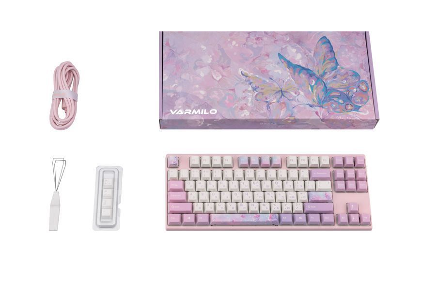 Varmilo Клавіатура механічна VEM87 Dreams On Board 87Key, EC V2 Jasmine, USB-A, EN/UKR, White Led, Рожевий