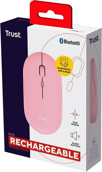 Trust Миша Puck Rechargeable Ultra-Thin BT WL Silent Pink