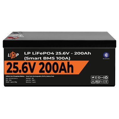 Аккумулятор LP LiFePO4 24V (25,6V) - 200 Ah (5120Wh) (Smart BMS 100А) с BT пластик для ИБП