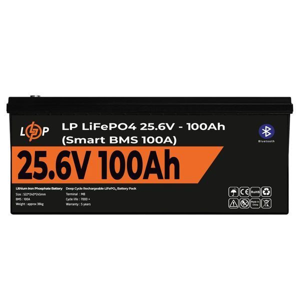 Акумулятор LP LiFePO4 24V (25,6V) - 100 Ah (2560Wh) (Smart BMS 100А) з BT пластик для ДБЖ