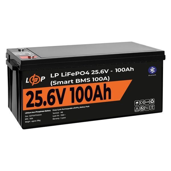 Акумулятор LP LiFePO4 24V (25,6V) - 100 Ah (2560Wh) (Smart BMS 100А) з BT пластик для ДБЖ