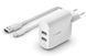 Belkin Home Charger 24W DUAL USB 2.4A, USB-C 1m, white