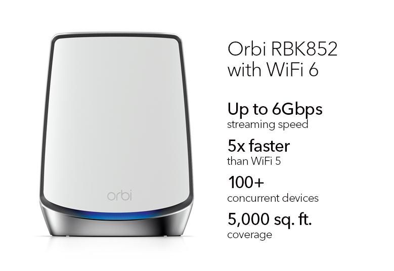 NETGEAR WiFi-система Orbi RBK852, AX6000, WiFi 6, MESH, 4xGE LAN, 1x2,5GE WAN, біл. кол. (2шт.)