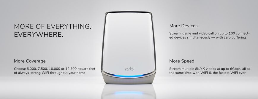 NETGEAR WiFi-система Orbi RBK852, AX6000, WiFi 6, MESH, 4xGE LAN, 1x2,5GE WAN, біл. кол. (2шт.)