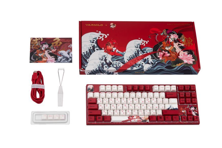 Varmilo Клавіатура механічна VEM87 Koi 87Key, EC V2 Rose, USB-A, EN/UKR, White Led, Червоний