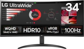 Монітор LG 34" 34WR50QK-B 2xHDMI, DP, Audio, VA, 3440x1440, 21:9, 100Hz, sRGB 99%, CURVED, FreeSync, HDR10 34WR50QK-B фото
