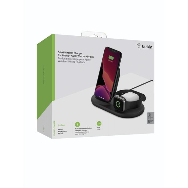 Belkin 3-in-1 Wireless Pad/Stand/Apple Watch[Зарядное устройство беспроводное 3в1 iPhone/Watch/AirPods, черный]