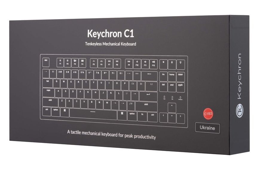 Keychron Клавіатура механічна C1 87Key, Gateron G pro Red, USB-A, EN/UKR, RGB, Black