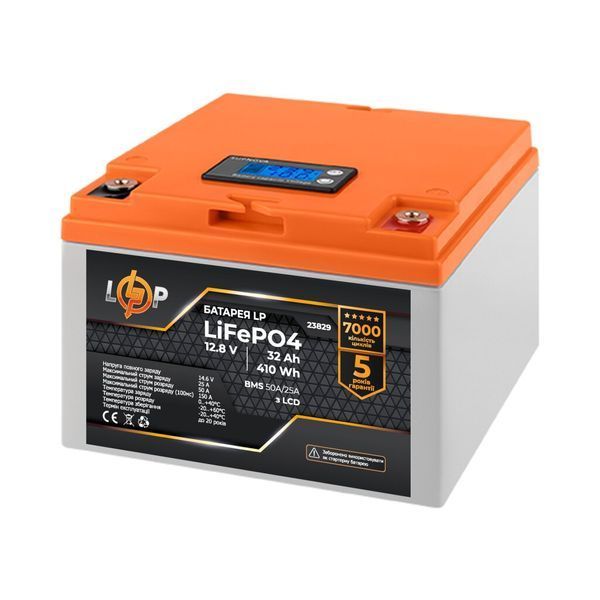 Аккумулятор LP LiFePO4 12,8V - 32 Ah (410Wh) (BMS 50А/25A) пластик LCD
