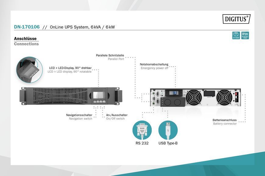 Digitus Силовий блок Power Module, 6kVA/6kW, LCD, Hardwire In/Out, RS232, USB, Rack/Tower DN-170106 фото