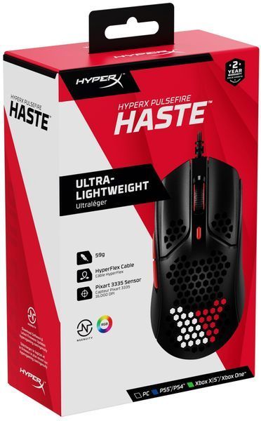 HyperX Миша Pulsefire Haste USB, Black/Red