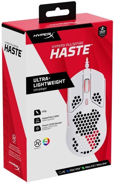 HyperX Миша Pulsefire Haste USB, White/Pink