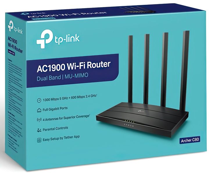 TP-Link Маршрутизатор ARCHER C80 AC1900 4xGE LAN 1xGE WAN MU-MIMO Beamforming