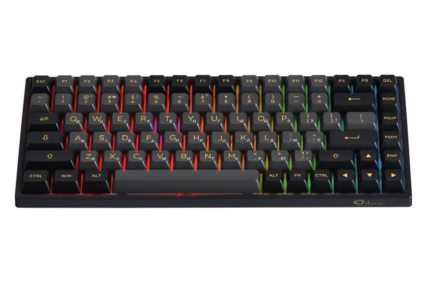 Akko Клавиатура механическая Akko 3084B Plus Black&Gold 84Key,CS Jelly Pink, BT/WL/USB-A, EN/UKR, RGB, Черный