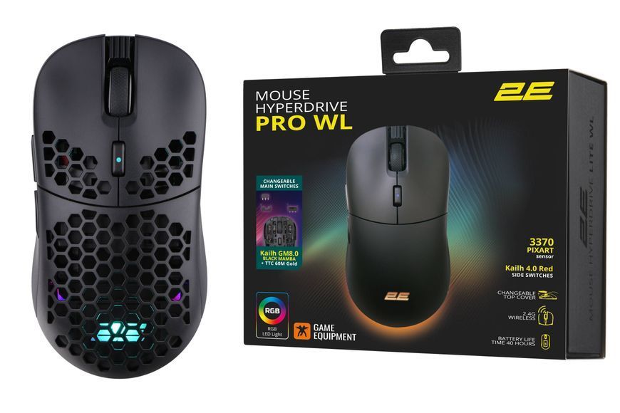 2E Gaming Мышь HyperDrive Pro WL, RGB Black