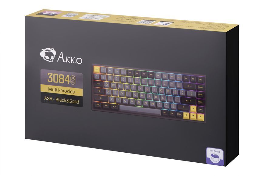 Akko Клавиатура механическая Akko 3084B Plus Black&Gold 84Key,CS Jelly Pink, BT/WL/USB-A, EN/UKR, RGB, Черный