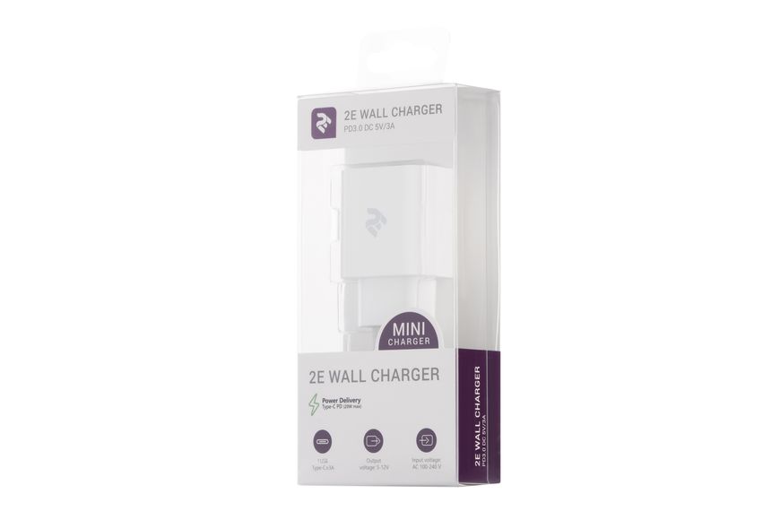 2E Мережевий ЗП USB-C Wall Charger PD3.0 DC5V/3A, Max 20W, white