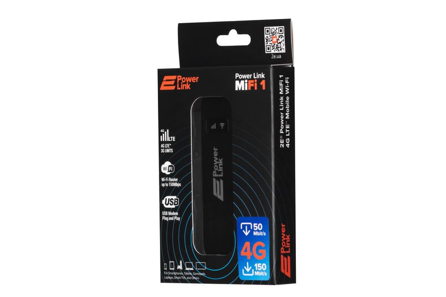 2E Мобильный 4G Wi-Fi маршрутизатор PowerLink (MiFi 1) USB/LTE/1x2FF SIM/WiFi 2.4GHz Black